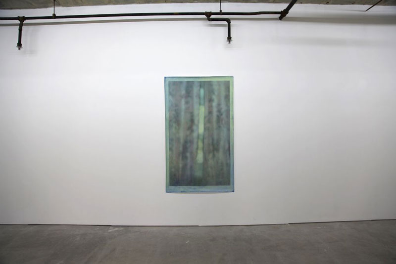 Curtains (pale green) 2013, oil on print, 154 x 91cm
